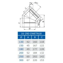 Winkel 45° Starr (N1) - Doppelwandig - Jeremias DW-BLACK -Top Fram Geschaft 16 290 DWETN18 Bauteilzeichnung 1600x1600