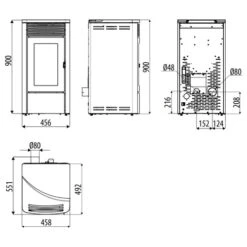 Pelletofen MCZ TECLA Air 6 M1+ 6,3 KW -Top Fram Geschaft Pelletofen MCZ TECLA Air 6 M1 Abmessungen 1600x1600