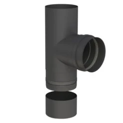 Pelletofenrohr - T-Anschluss 90° Mit Abnehmbarer Kondensatschale - Schwarz - Jeremias Pellet-Line